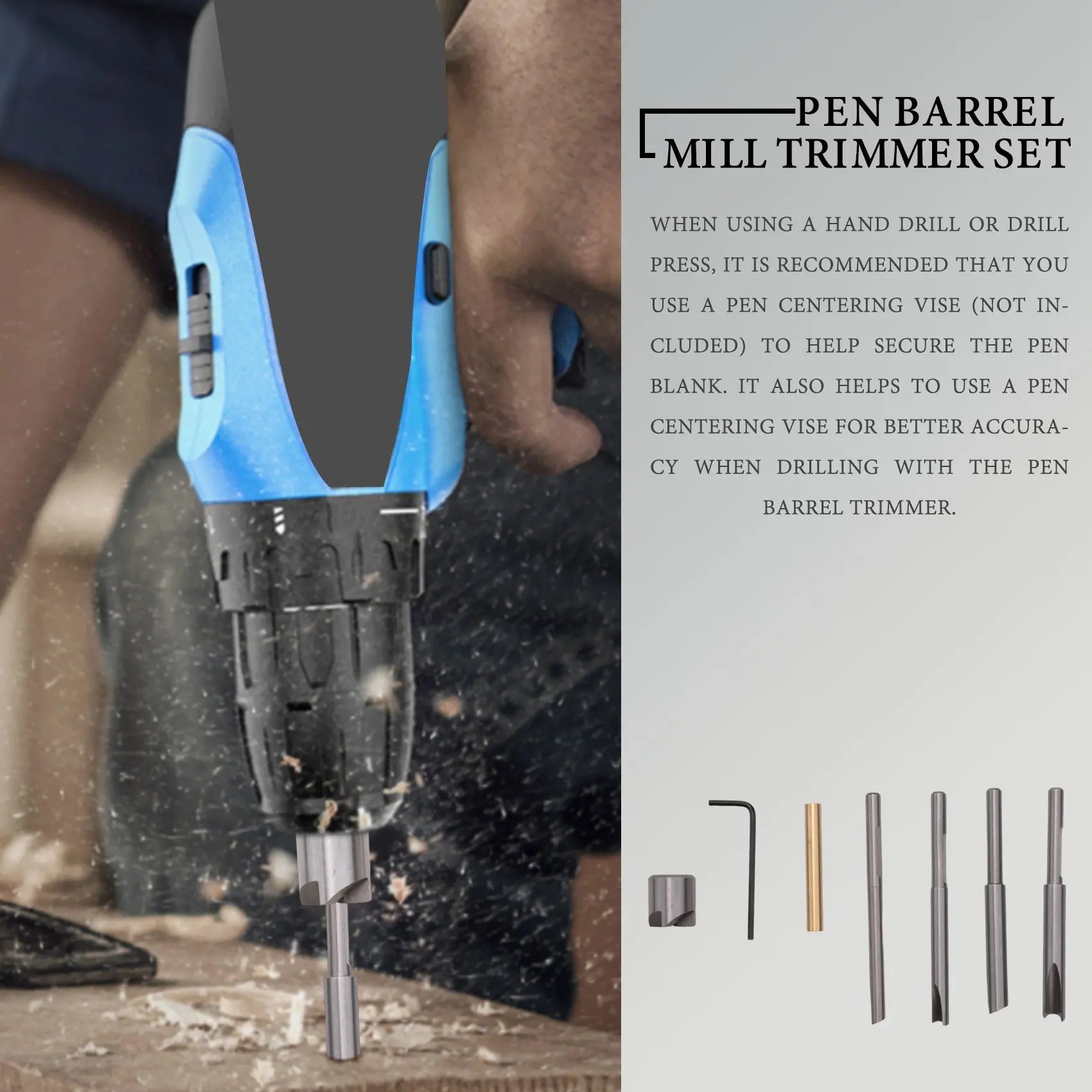 

ABVG-Pen Barrel Mill Trimmer Set, 7-Pieces Professional Turners Trimming System