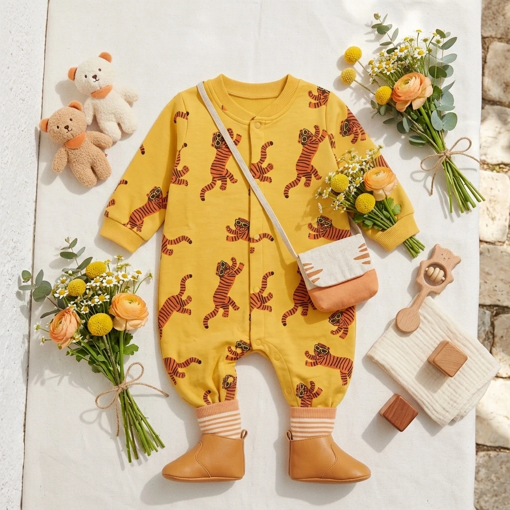 Cute Tiger Autumn Animal Baby Boys Rompers Long Sleeve Toddlers Clothes