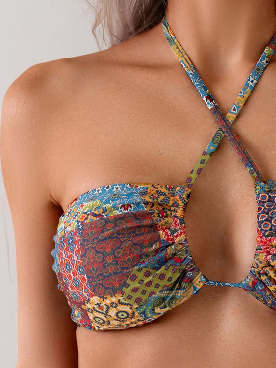 Bikini con collo incrociato 2026 Donna Stampe retrò Costumi da bagno Estate Costumi da bagno sexy Costume da bagno femminile Bagnanti Costume da bagno Costume da bagno