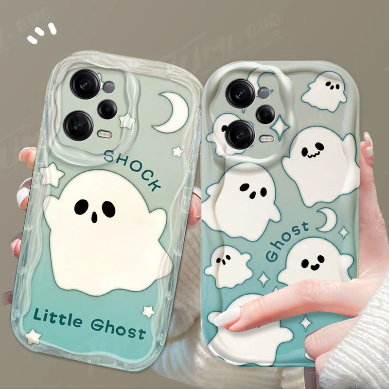 Lovely Ghost Cat Wave Phone Case For Xiaomi Redmi 12 12C 12R 11A 13C 10 10C 10X 9 Power 9A 9C 9T 8 K70E K70 K60 K50 Pro Cover