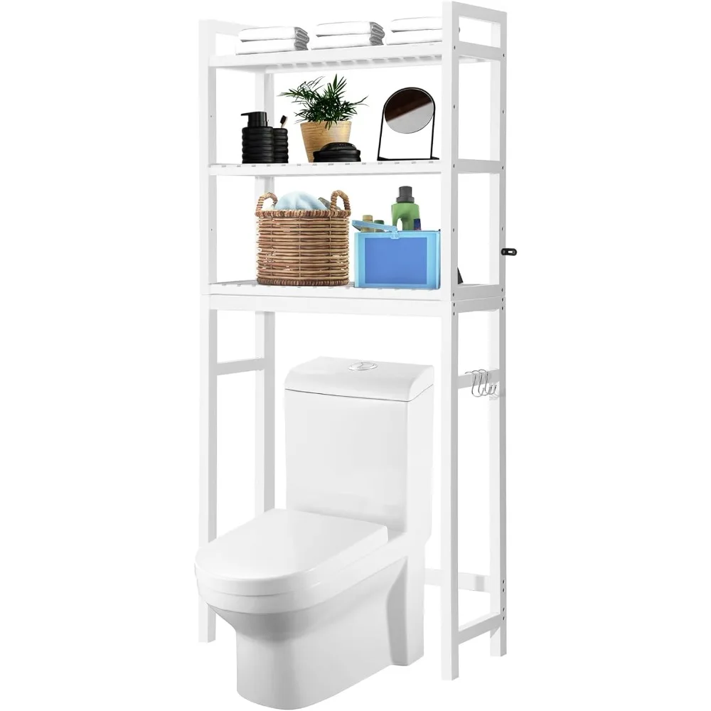 

HITOMEN Over The Toilet Storage Cabinet, Bamboo Adjustable 3-Tier Above Toilet Shelf, Stable Freestanding Above Toilet Organizer