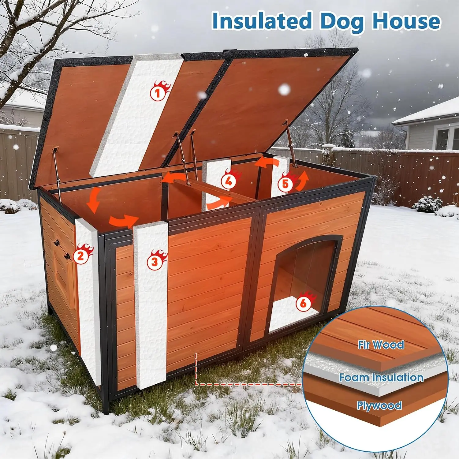 Outdoor XXL Insulated Wooden Dog House Weatherproof Chew Resistant Frame, Customized