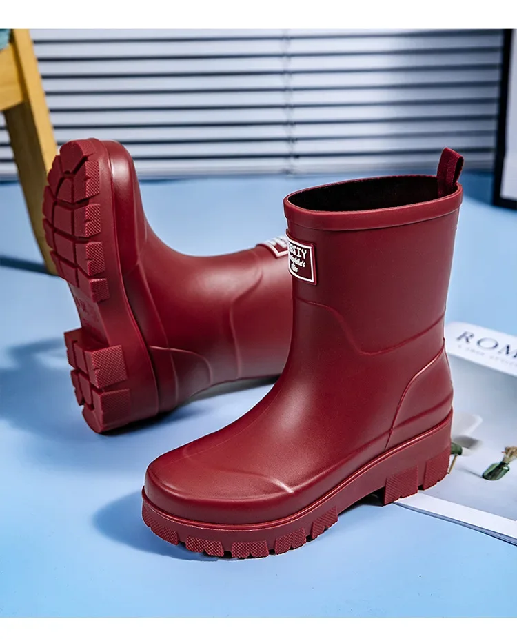 2026 Modische koreanische Damen-Regenstiefel (Wadenhöhe) mit dicker Sohle, verschleißfest, rutschfest, wasserdicht, für die Autowäsche geeignet – Detail 33