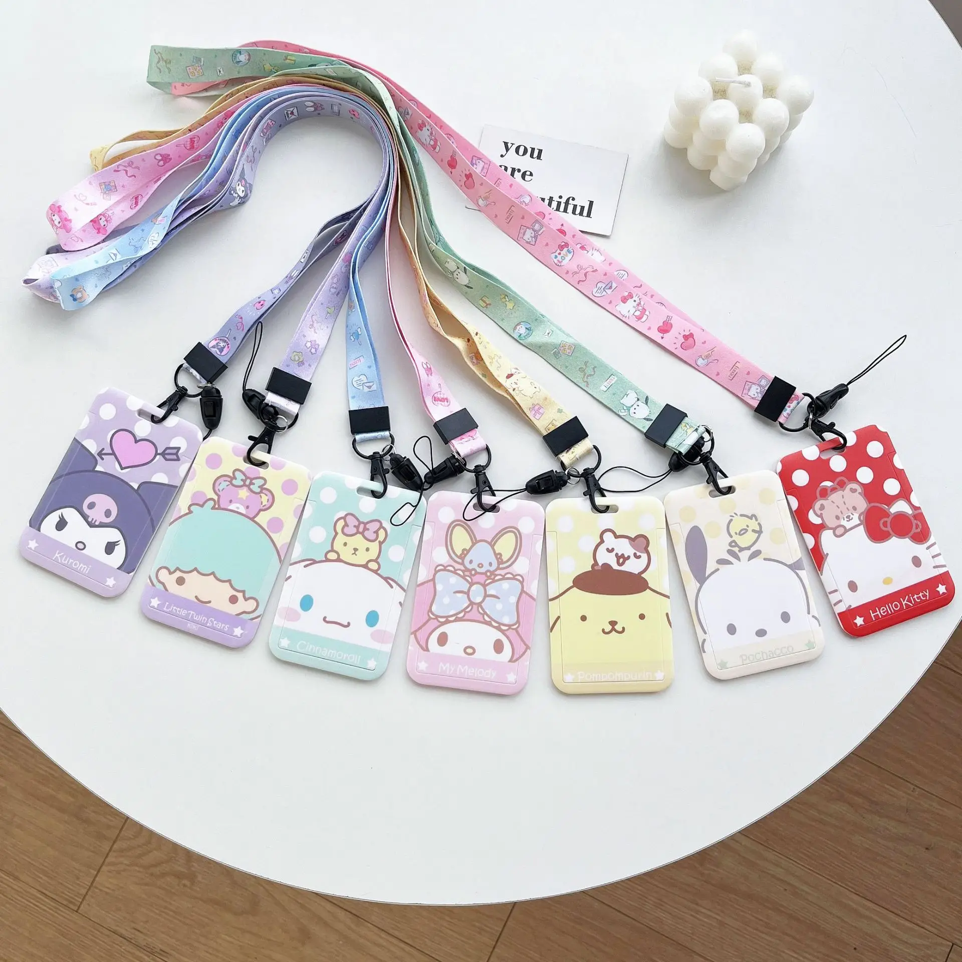 Sanrio Cartoon Protective Case Hello Kitty Kulomi Melody Figure Meal Bus Card Holder Lanyard ID Anti-lost Pendant Keychain