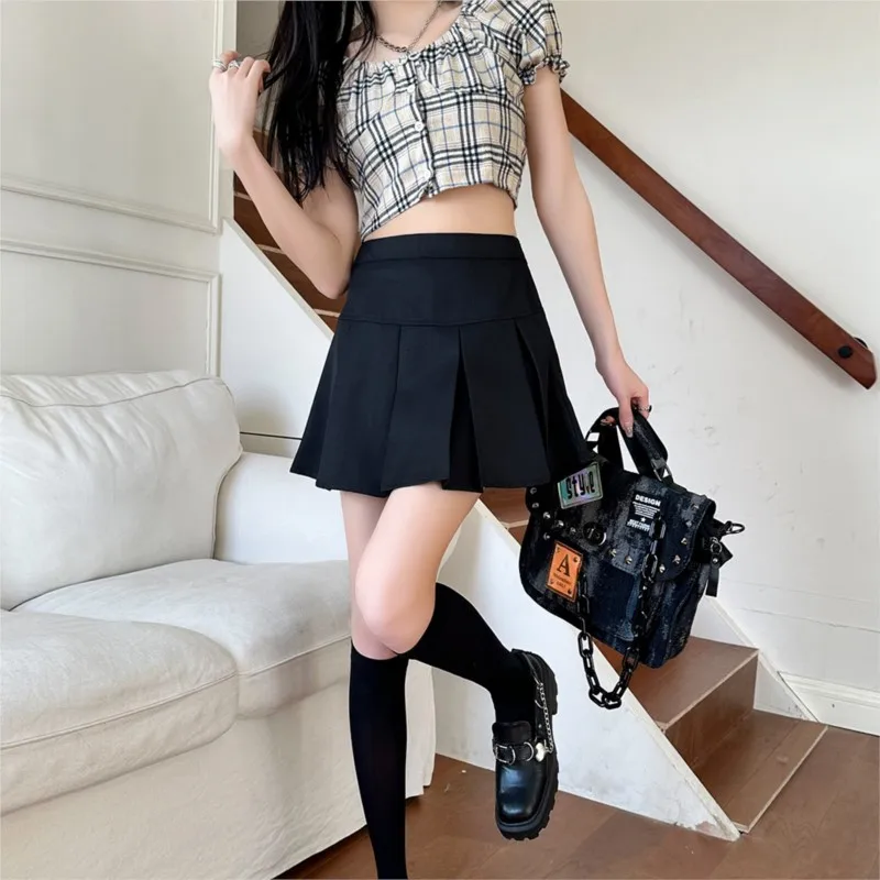 Hoge Taille Vrouwen Geplooide Rok Zomer Mode Jk Mini Rokken Koreaanse School Uniform Zwart Grijs Rits Slanke Meisjes Half Rok