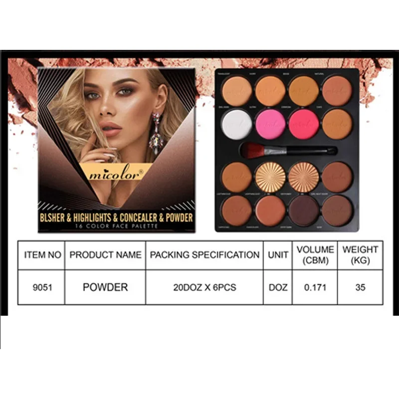 MICOLOR 16 Color Powder Plate Contour Concealer Acne Dark Circles Blush Highlights Pressed Powder Tray Beauty Woman Make Up