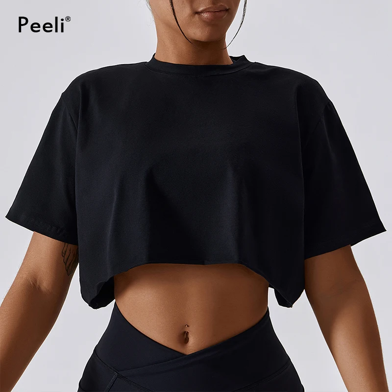 Short Sleeve Gym Crop Top Casual Yoga Tops Women Dance Sports Running Clothes Fitness Crop Top Loose Gym T Shirts Workout Shirts