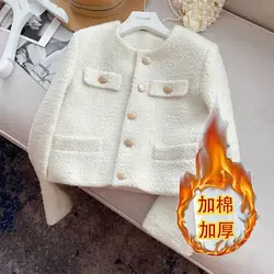 Winter Women's Small Fragrant Style Coarse Tweed Round Neck Long Sleeved Short Jacket Autumn Korean Style Versatile Top