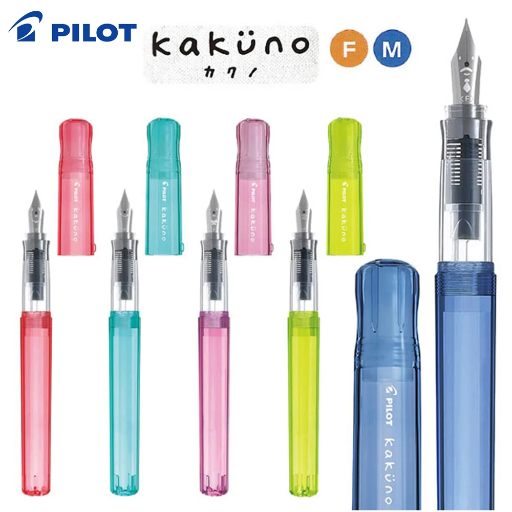 Japanese Pilot Smiley Face Fountain Pen KAKUNO Color Transparent Replaceable Ink M/F Nib School Pen Office Supplies Stationery