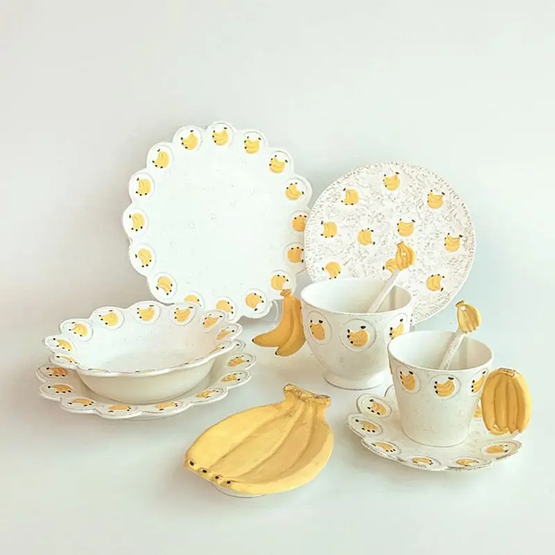 Japanese design style ceramic tableware, household rice bowl, soup bowl, salad plate, breakfast cup, coffee cup, ceramic banana