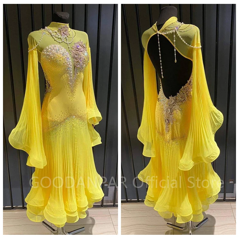

ballroom dance dress Modern dress Waltz Tango high-necked Ballroom Dance costumes standard dance dress yellow