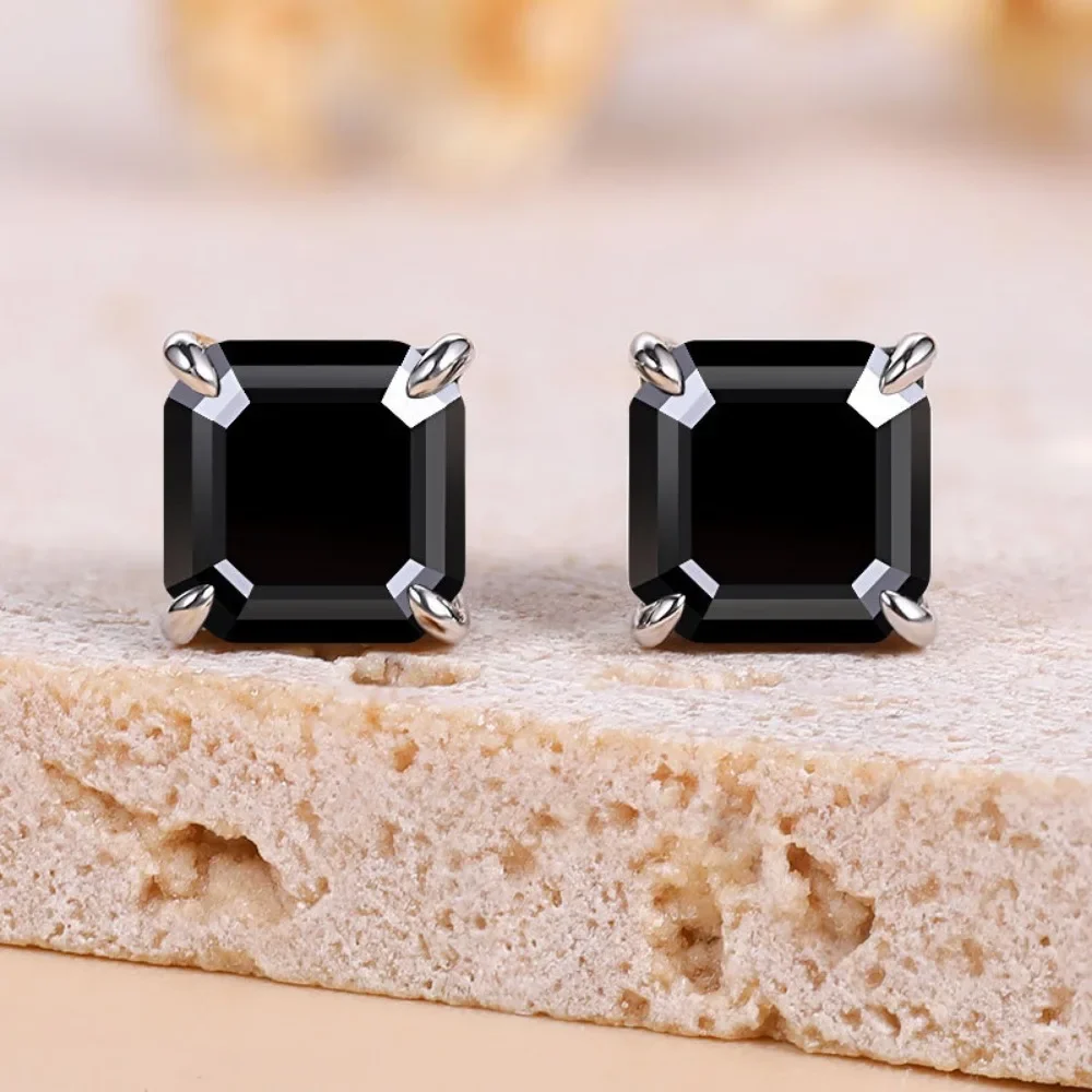 Linkerlove 2/4ct Black Moissanite Stud Earrings for Women/Man S925 Sterling Silver Solitaire Diamond Earrings Fine Jewelry Gift