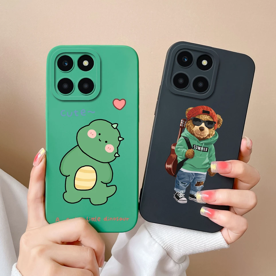 Coque For Huawei Honor X6A Cute Dinosaur Soft Liquid Silicone Cover Anti Fingerprint Fundas For HonorX6A WDY-LX1 LX2 Phone Cases