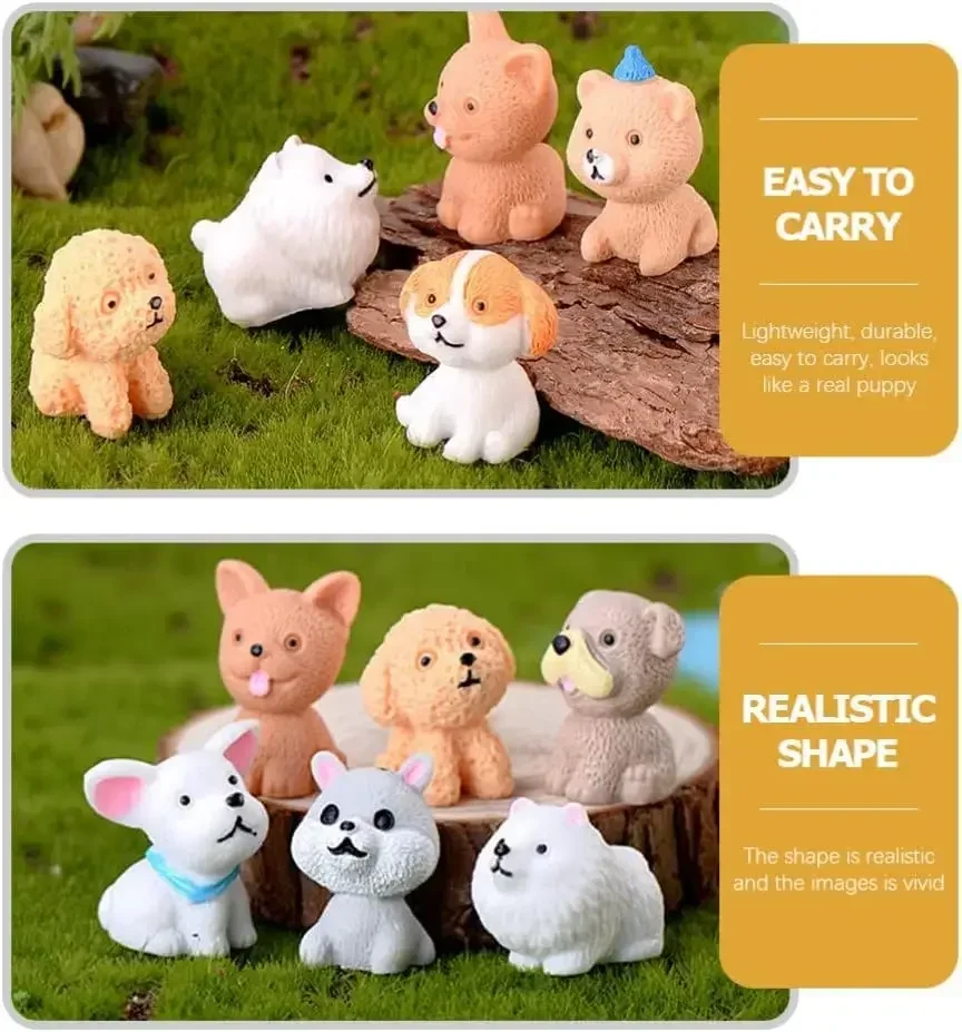 12PCS Cute Puppy Mini Resin Dogs Miniature Figurines Terrarium Crafts Realistic Animals for Fairy Garden Accessorie