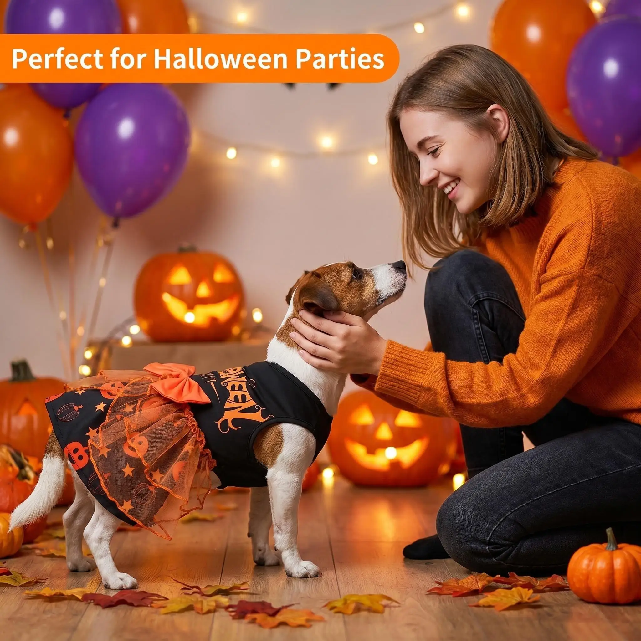 Halloween-Party-Hunde-Tutu-Kleid, Kürbis-Orange, Schleife, Tüllrock, Haustier-Cosplay-Kostüm, Kleidung für kleine, mittelgroße Hunde, Katzen, Welpen – Detail 6