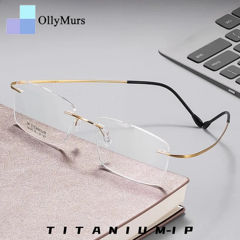 

OLLYMURS мужские очки без оправы из чистого титана, сверхлегкие безрамочные очки, женские квадратные оптические очки в стиле ретро с рецептом 1600