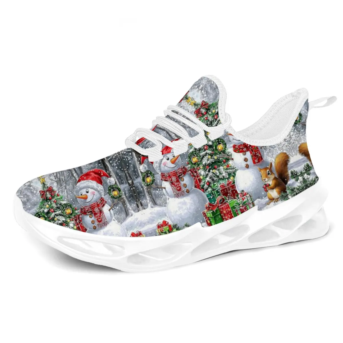 

Мужские повседневные кроссовки, рождественские кроссовки со снеговиком и елкой, зимняя спортивная обувь с лесным принтом, дышащие кроссовки для бега на мягкой подошве