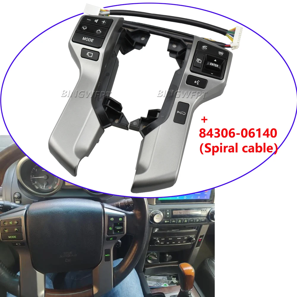 With Cable Steering Wheel Button For Toyota Land Cruiser Prado 150 GRJ150 KDJ150 Multimedia Audio Phone Control Switch Grey