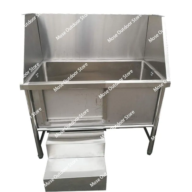 

50" Pet Dog Bathing Station with Stairs Faucet Bathtub Stainless Steel Dog Grooming Tub for Large Pets Washing Sink