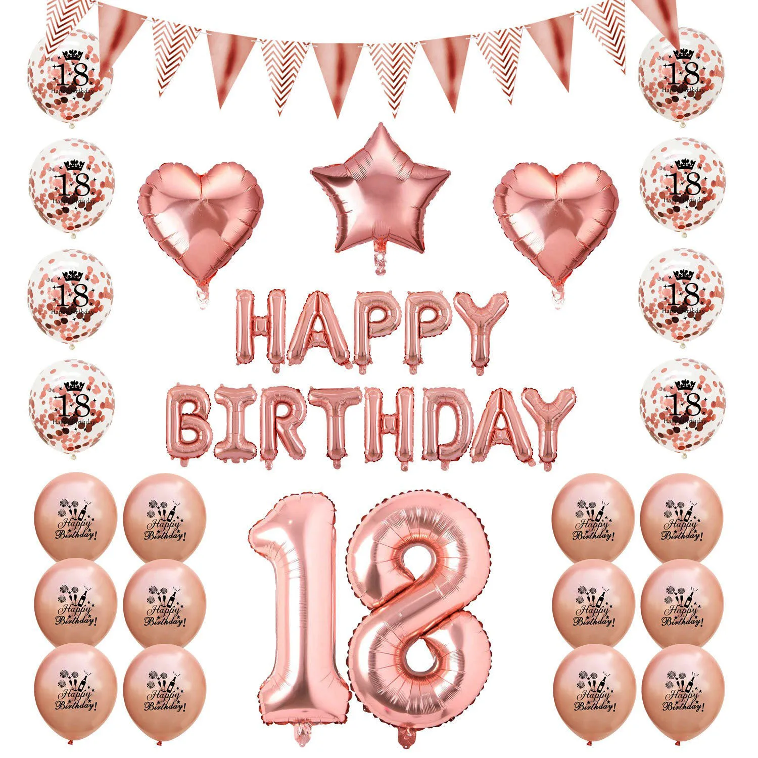 37 Pcs Rose Gold 18 21 30 40 50 60 70 80 90 Birthday Decoration Party Balloons 30th Happy Birthday Banner Birthday Decorations