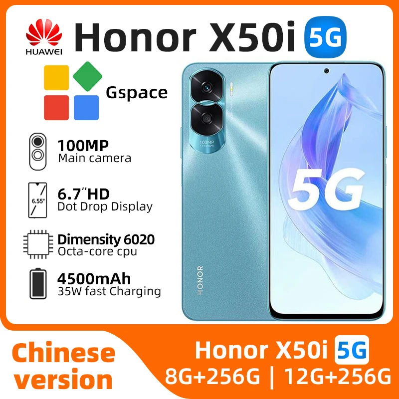 Honor X50i 5g SmartPhone 6.7inch Screen 256GB ROM CPU Dimensity 6020 90Hz Android 4500mAh battery 100MP Camera used phone