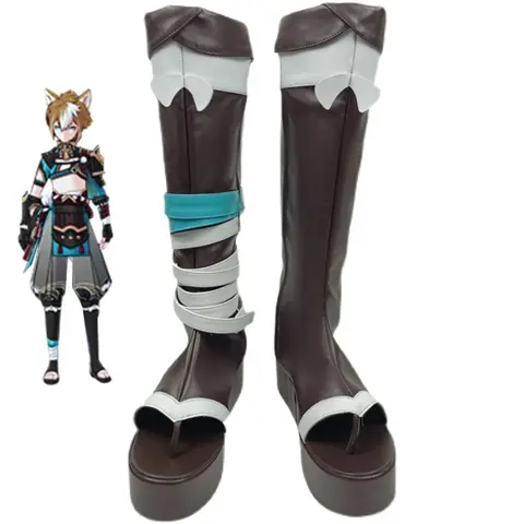 Game Genshin Impact Gorou Cosplay Shoes High Boots Cosplay Gorou Black Shoes Women and Men Role Play Halloween Party Props