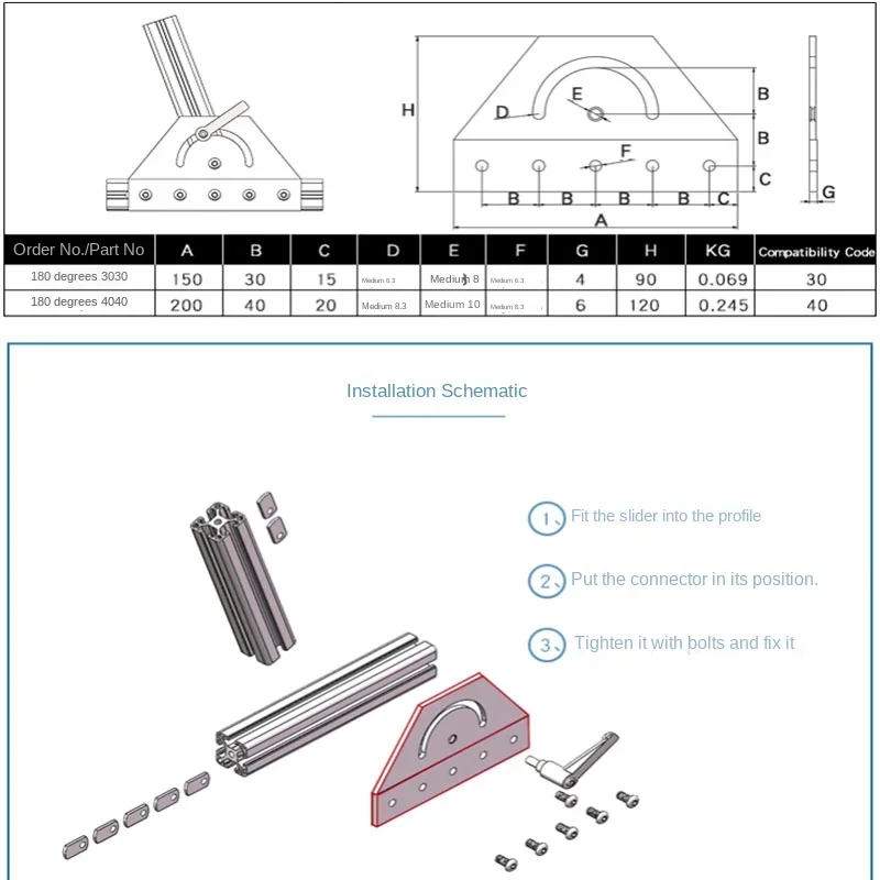 Aluminum Profile Angle Fixing Piece, Steering Connecting Plate, 90 Degree, 180 Degree, 3030, 4040