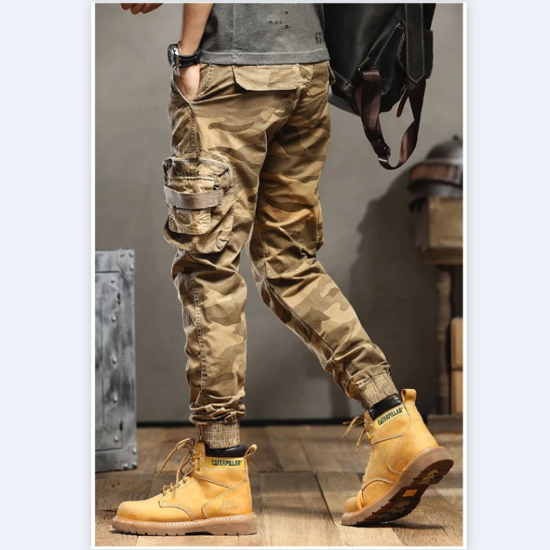 Men\'s Camouflage Joggers Cargo Pants Angle-banded Fashion Streetwear Male Sweatpants Military Tactical Casual Pants MultiPocket