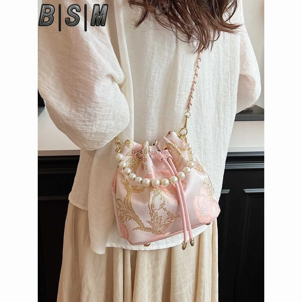 

2025 новая китайская улучшенная стильная повседневная сумка через плечо, сумка с жемчугом, летняя женская сумка с вышивкой в стиле ретро, аксессуар hanfu, элегантная сумка