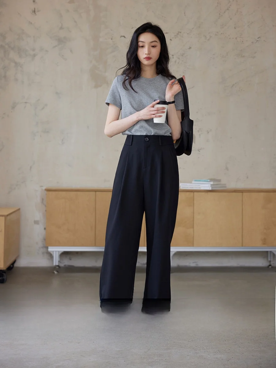 

Bla Anti-Wrinkle High Waist Wide Leg Pants Casual Trousers Women's Loose Slimming Spring Autumn GINNKEE Korean Sle