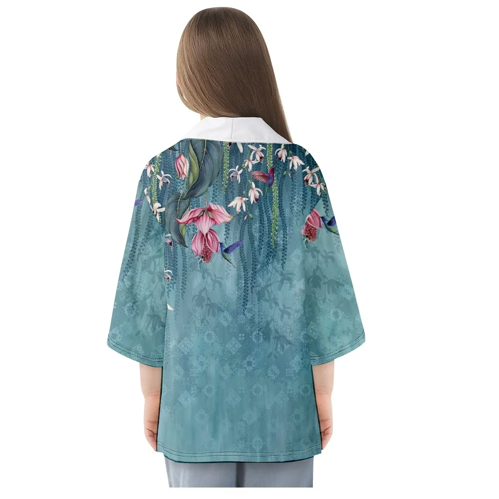 Cárdigan Yukata tradicional para hombre y mujer, ropa asiática Haori con estampado de flores, Kimono azul japonés, Verano