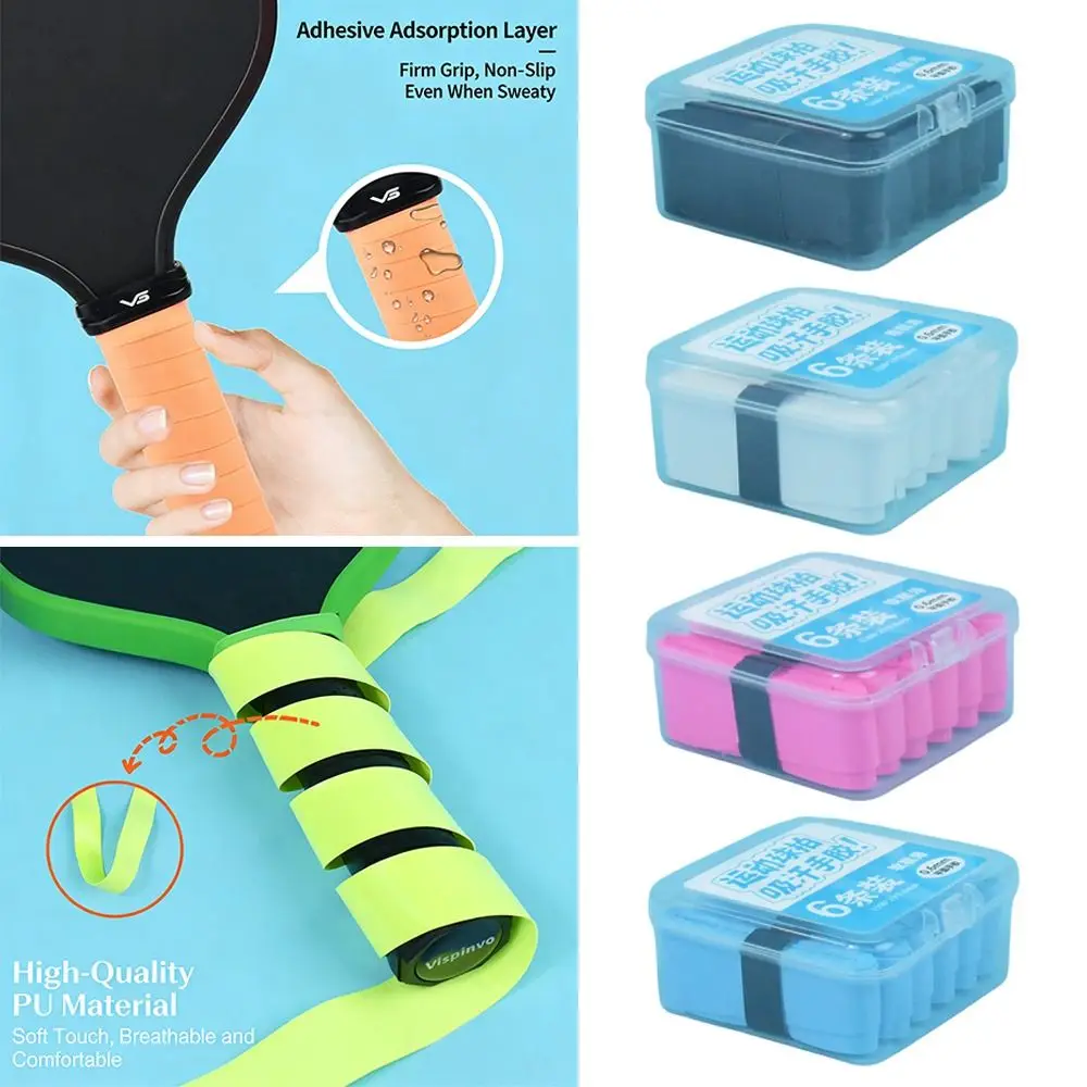

6PCS Multicolor Pickleball Paddle Overgrip Absorb Sweat Anti-slip PU Grip Tape Shock-absorbing 0.6mm Thickness