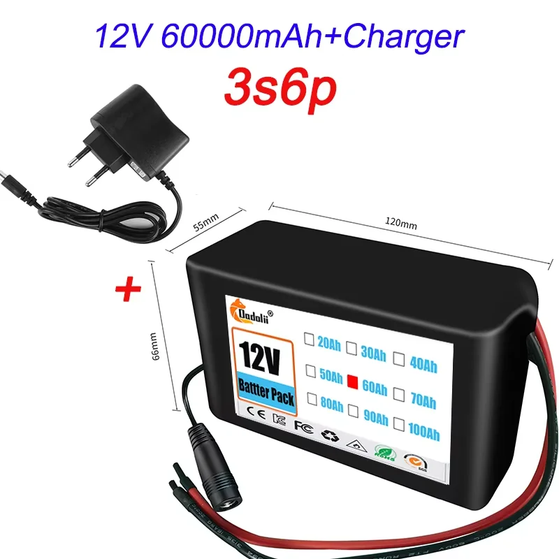 12V 30000mAh Li-ion Battery Pack w/BMS & Charger - 3S3P 18650, 12.6V Output, High Capacity Rechargeable Battery for Power Tools,