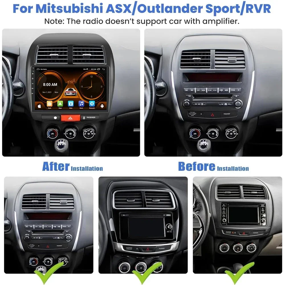JIUYIN Car Radio For Mitsubishi ASX 1 2010 - 2016 Multimedia Audio Stereo CarPlay Android Auto GPS Navigation Video 4G Player