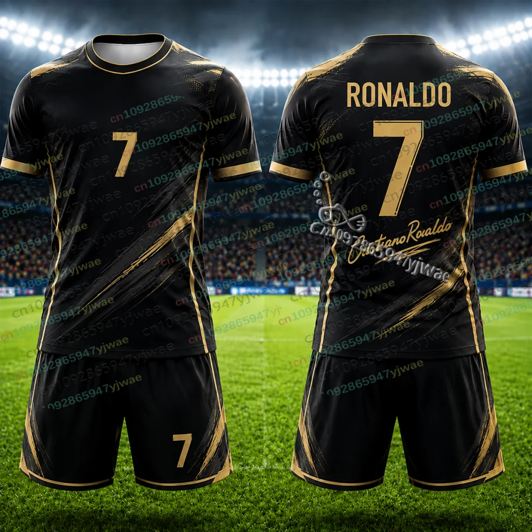 26/27 Sonderedition Kinder-T-Shirt-Set 2-teiliges Set Ronaldo Nr. 7 Fan-Fußballtrikot T-Shirt-Shorts-Set Damen Herren Trainingsanzug 2-teilig – Detail 6