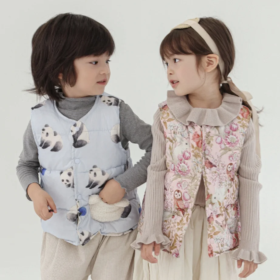 2025 Spring Autumn Winter New Warm 2-8 Years Boys Girls Outerwear Coats Kids Waistcoat Duck Down Two Side Reversible Vest Jacket