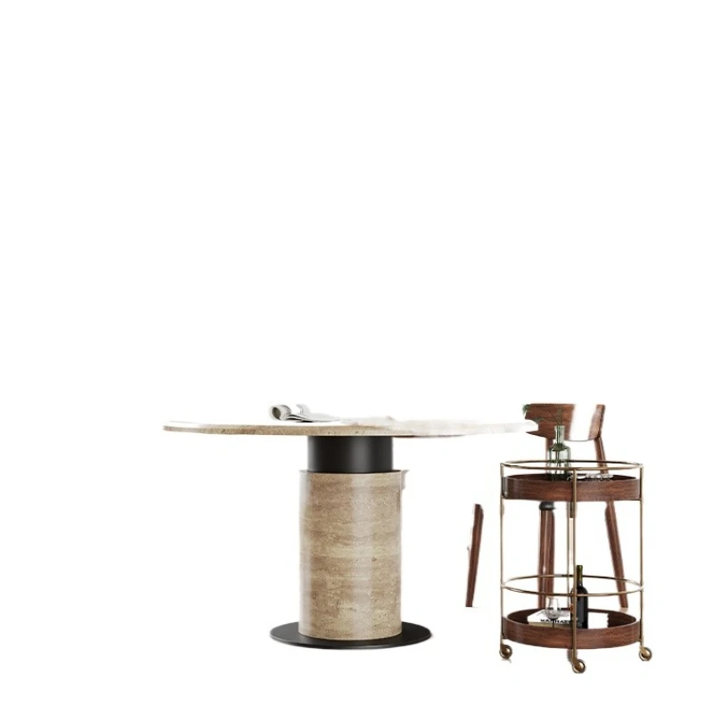 

Medieval retro travertine marble round dining table household small apartment eating table round