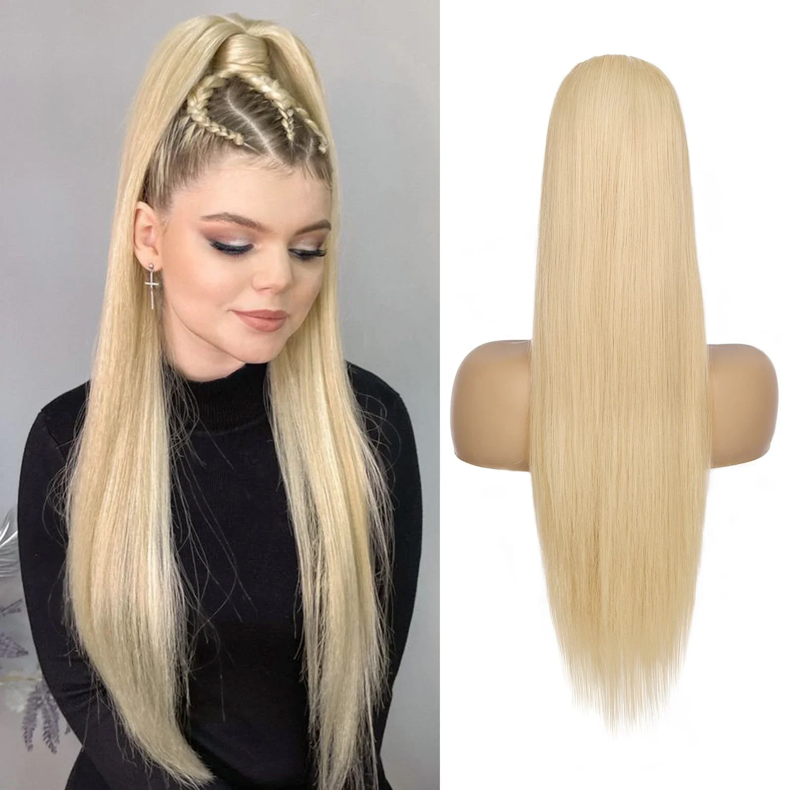 Straight Drawstring Ponytail #613 Bleach Blonde Clip In Ponytail Extension Highlight Remy Human Natural Hair Pony Tail 16-26Inch