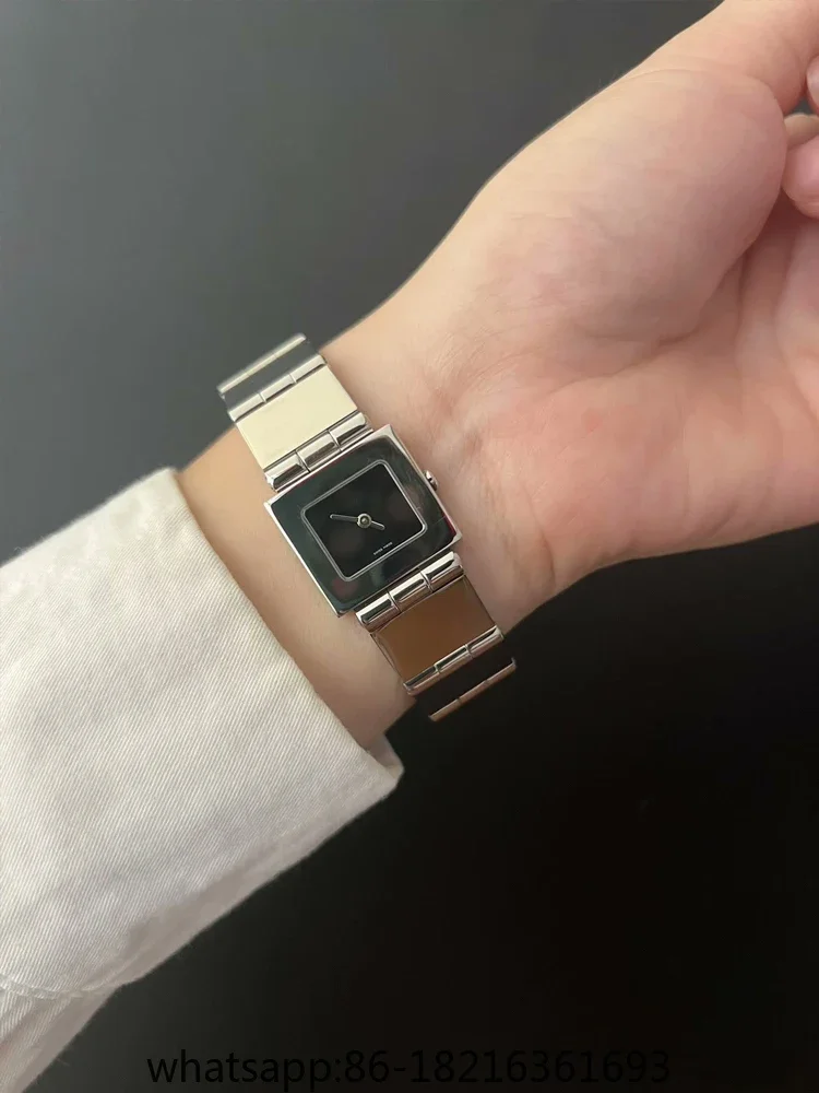 HXUELA High Version 600L Black Silver Tofu Block Pre-loved Watch Women's Light Luxury Premium Simple TV Small Square Watch