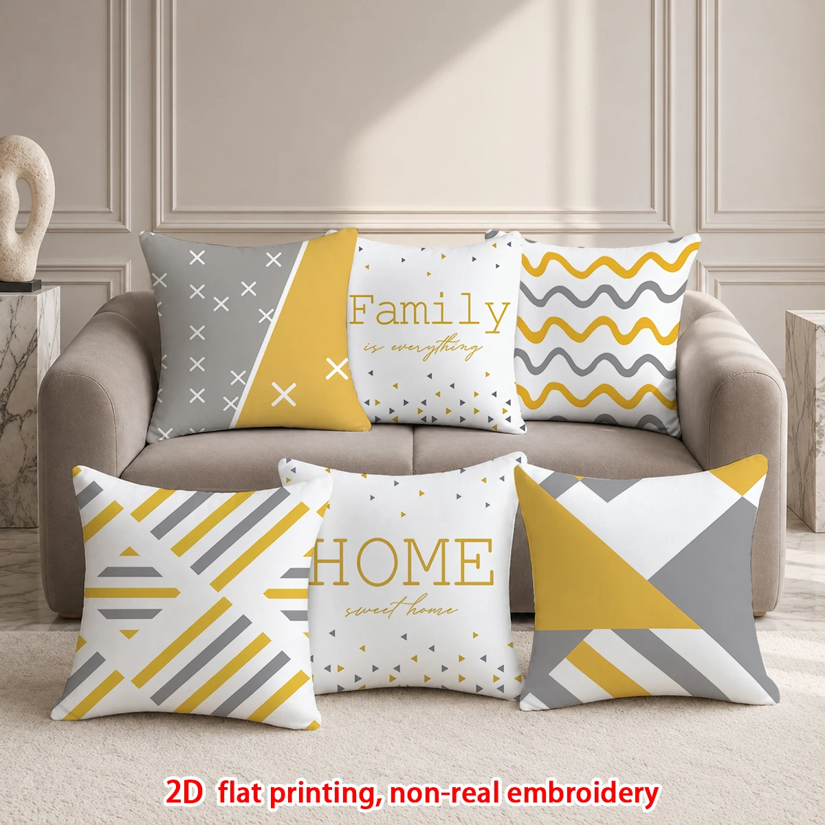 1pc  Yellow Grey Geometric Throw Pillow Covers, Farmhouse Family Home Sweet Home Decorative Square Cushion Cases for