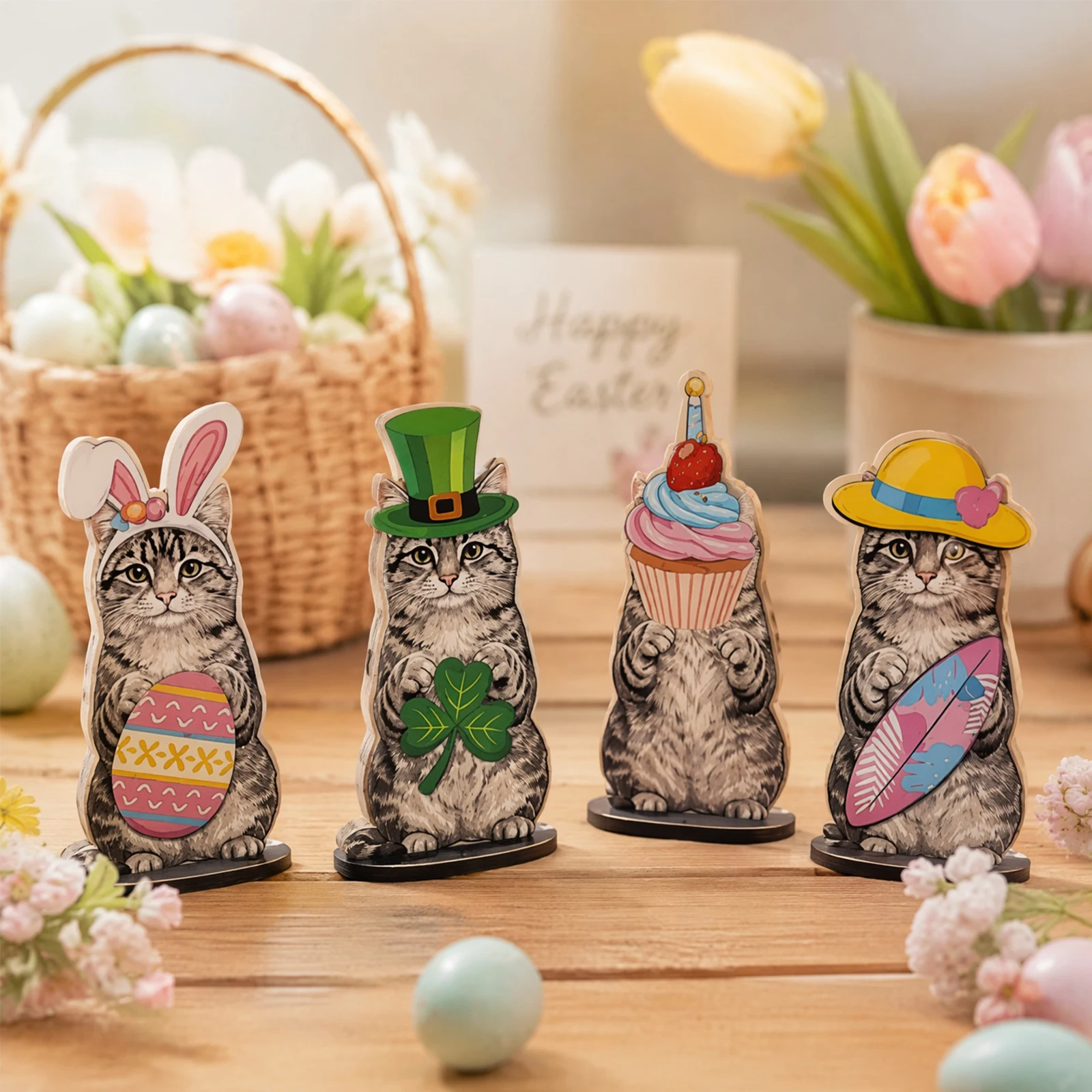 Interchangeable Seasonal Animal Wooden Decor Set DIY Farm Animal Tabletop Stand DIY Funny Animal Desk Standee for Birthday Gifts