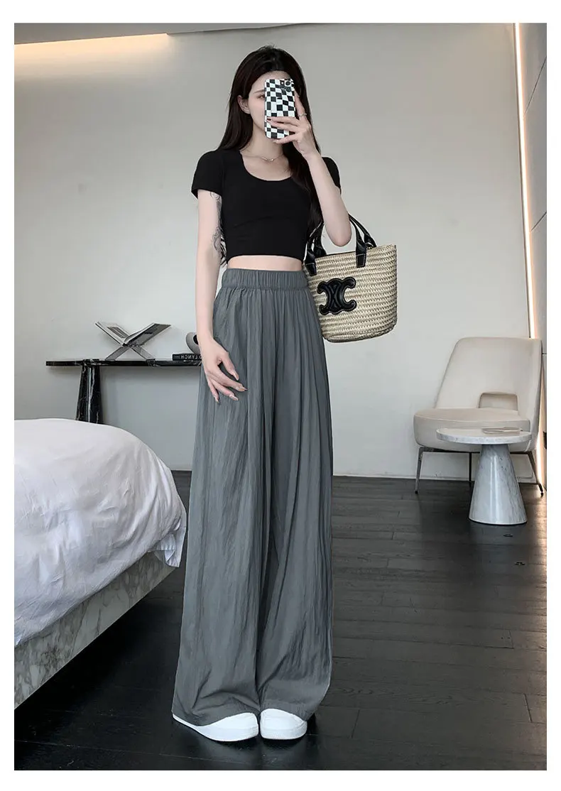 2025 New Ice Silk Yamamoto Pants Women's Summer Thin High Waist Slimming Drapey Cool Casual Wide Leg Pants Commute Korean Sle