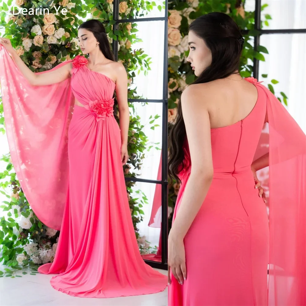 

Customized Evening Dress Dearin One Shoulder A-line Floor Length Skirts Layered Draped Tulle Sleeveless 3D Flower Bespoke Occasi