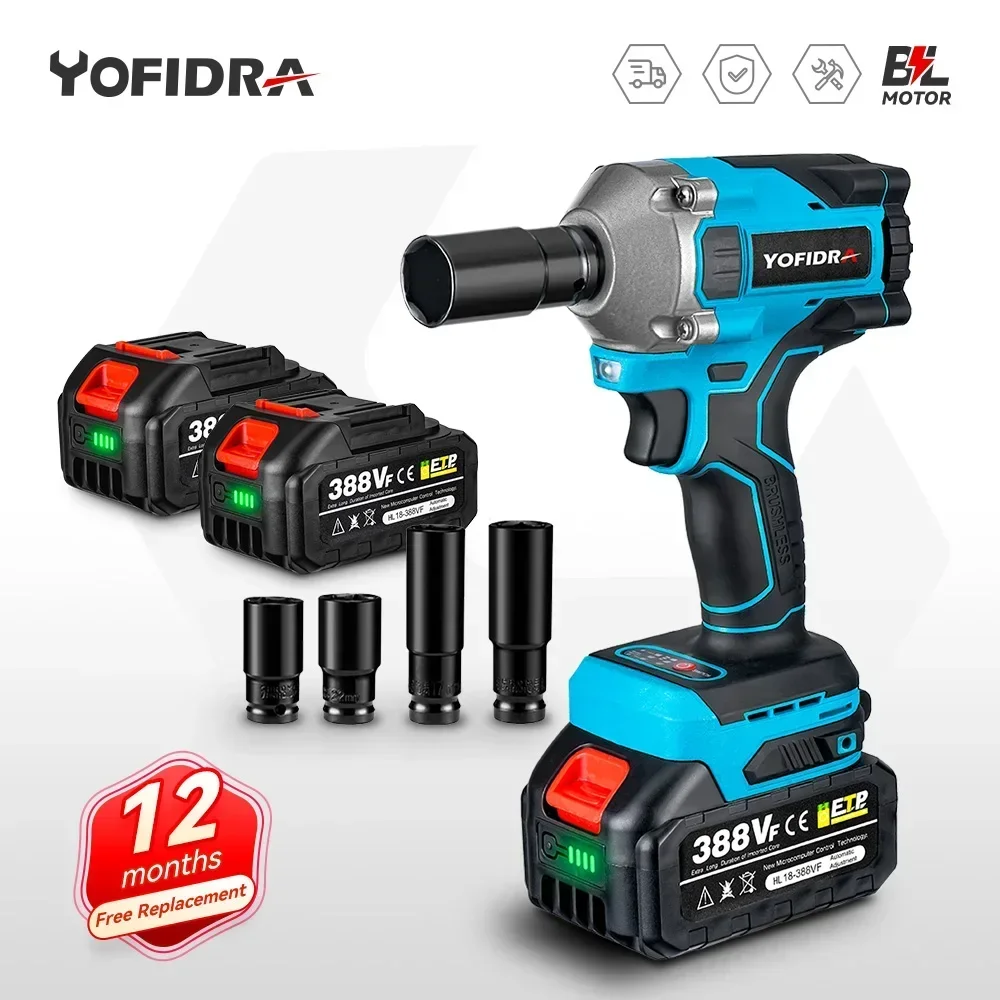 Yofidra 1000N.m Brushless Electric Impact Wrench Cordless 3 Gears 1/2 Inch High Torque Impact Power Tools For Makita 18V Battery