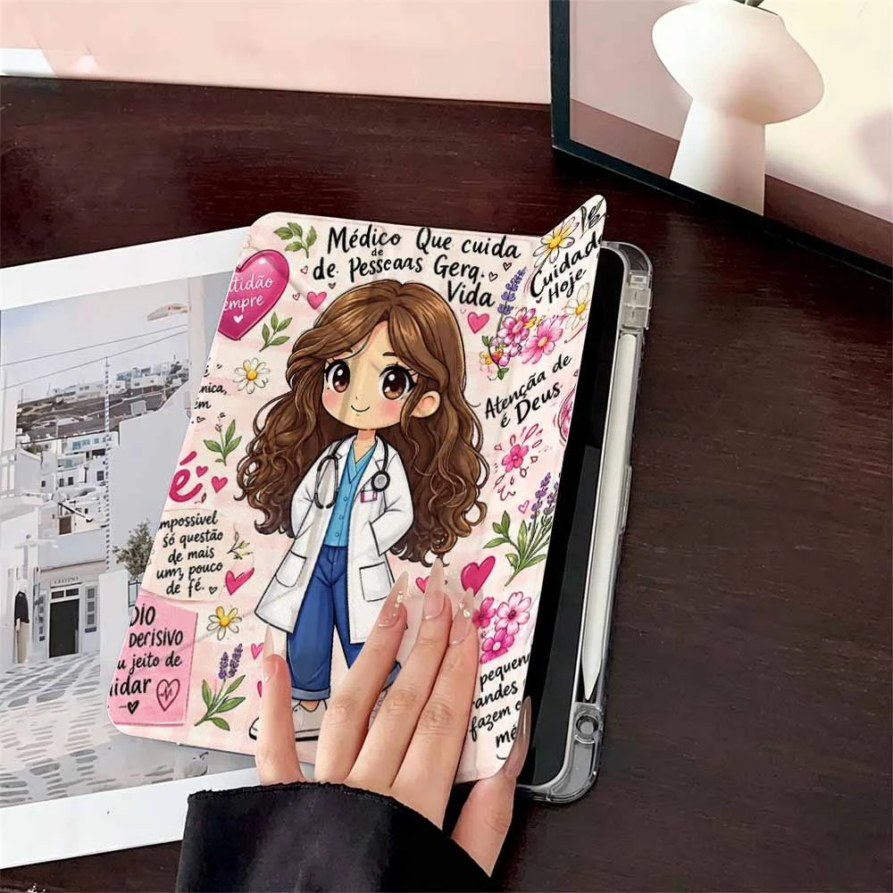Cute Chibi Doctor Girl For Samsung Galaxy Tab A8 A9 A11 S6 S7 S8 S9 S10 FE Plus Lite Protective With Pen Slot Tablet Case