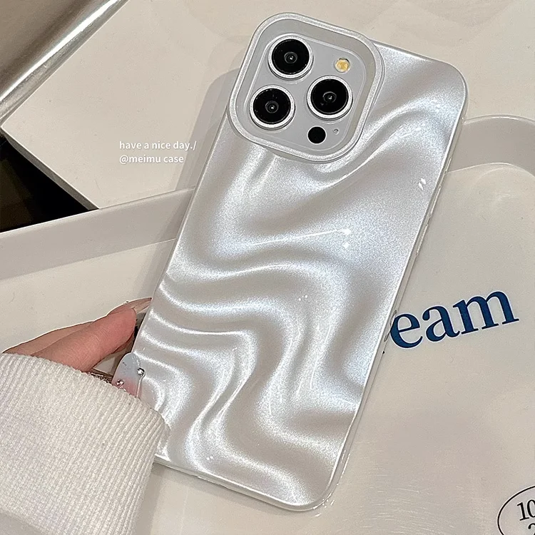 Premium Feeling iPhone11pro Pearl White iPhone13 Stereoscopic Water Ripple iPhone15promax Case iPhone14 Anti-Shock iPhone12