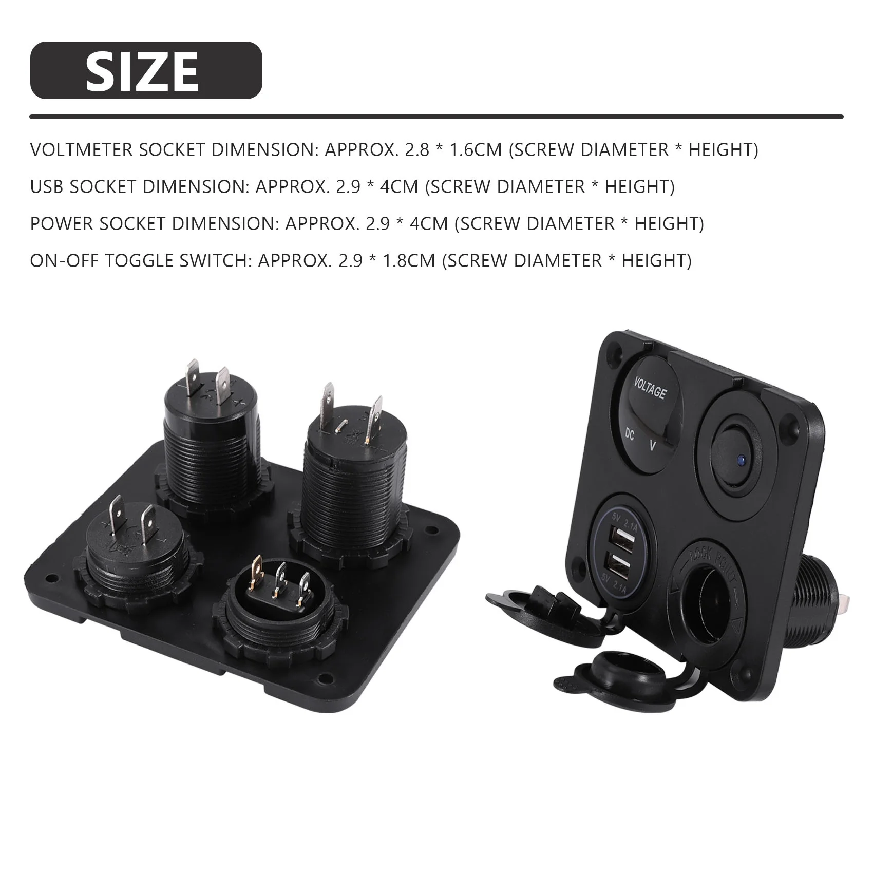 AEF7-4 Function Panel Dual USB Charger Green LED Volt 12V Power Outlet ON-OFF Switch