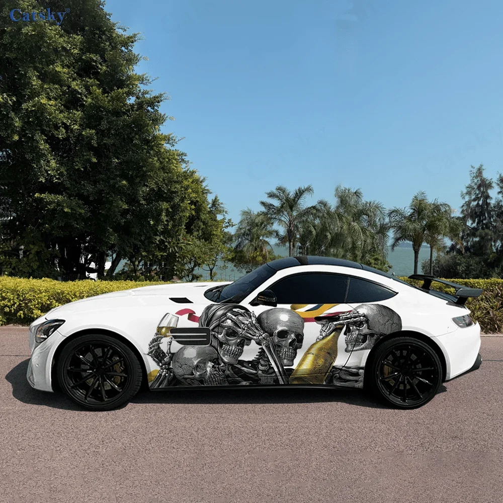 

Skeletons Wine Car Side Sticker PVC Self Waterproof Stick, Striking Auto Exterior Accessories Decor Protect Gift for Car Lover