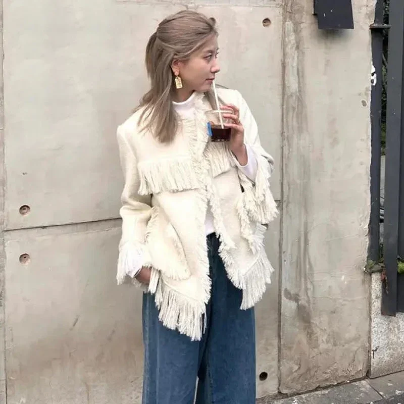 2023 New Fashion Single Breasted Solid Tassel Jacket Casual Women Jacket Women Spring Autumn Stylish Bomber Baseball Coat