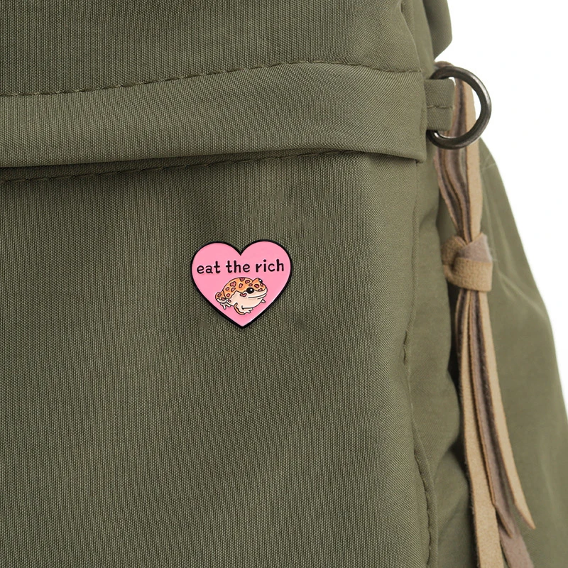 Cute Toad Heart Pins Pink Enamel Eat The Rich Brooches Cheap Clothing Bag Hat Jewelry Decoration Wholesale